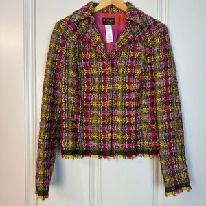 Bazar Christian Lacroix Wool Mohair Blend Tweed Plaid Blazer Evening‎ Jacket